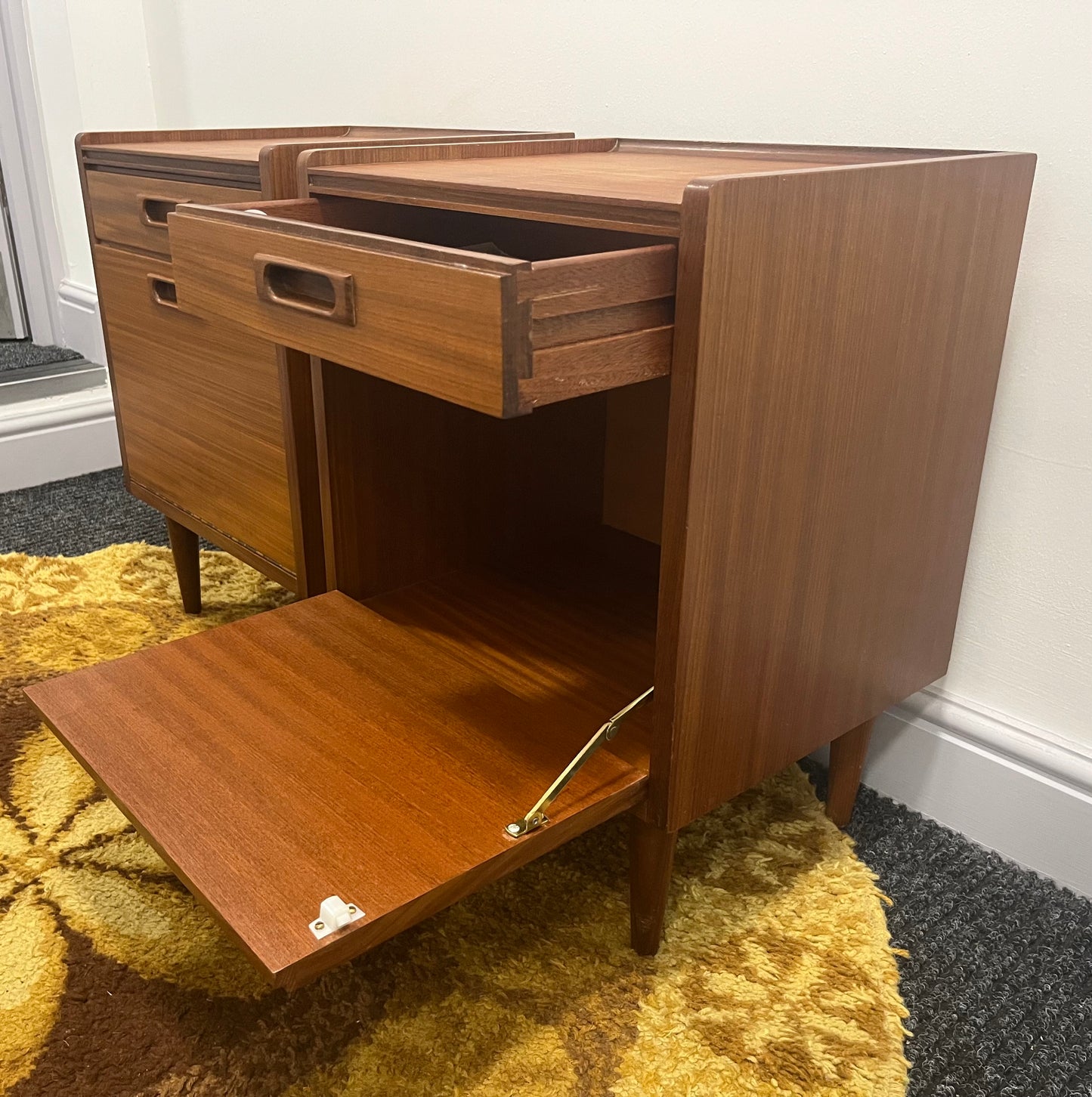 Bedside Cabinets, pair, White and Newton, Mid Century, rare