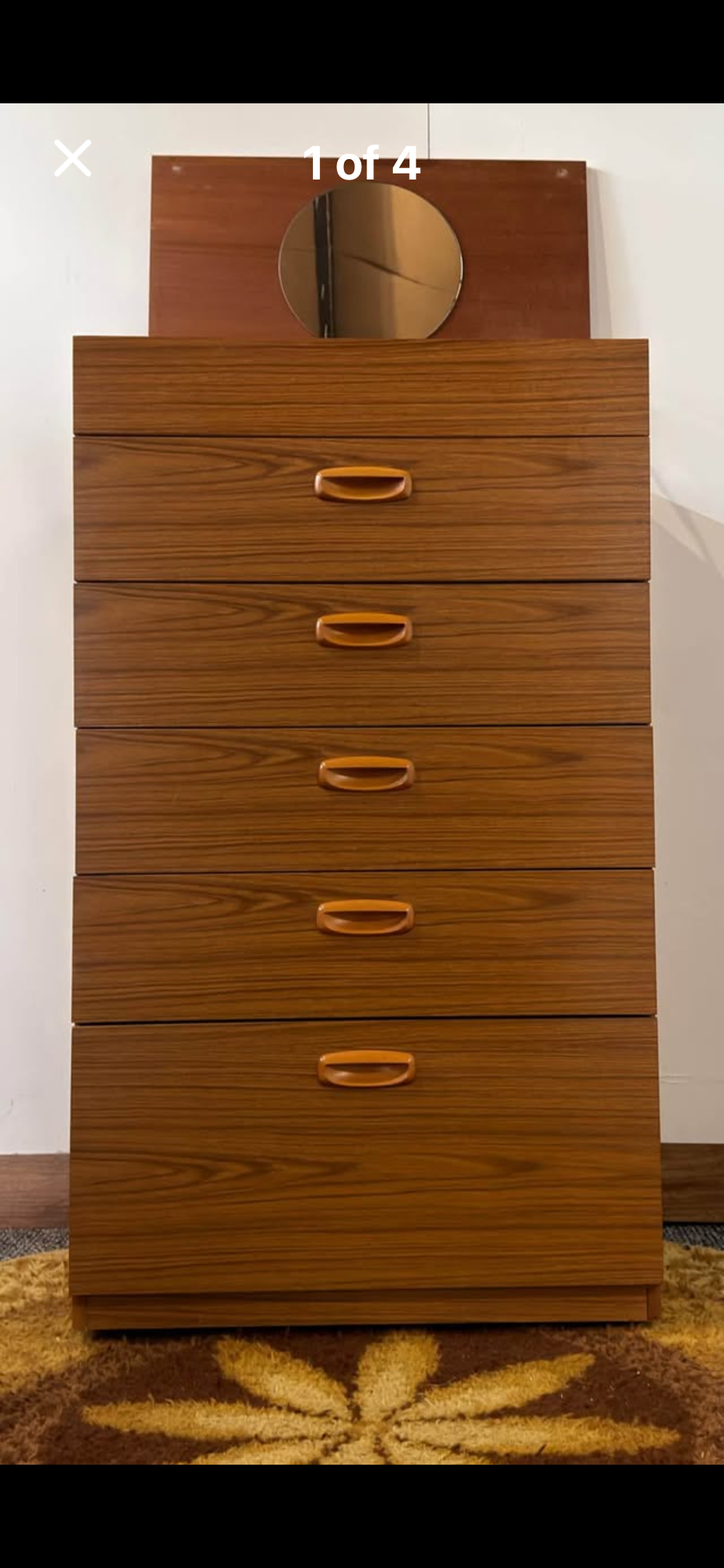 Mid century Schreiber 5 drawer chest with lift up vanity lid.