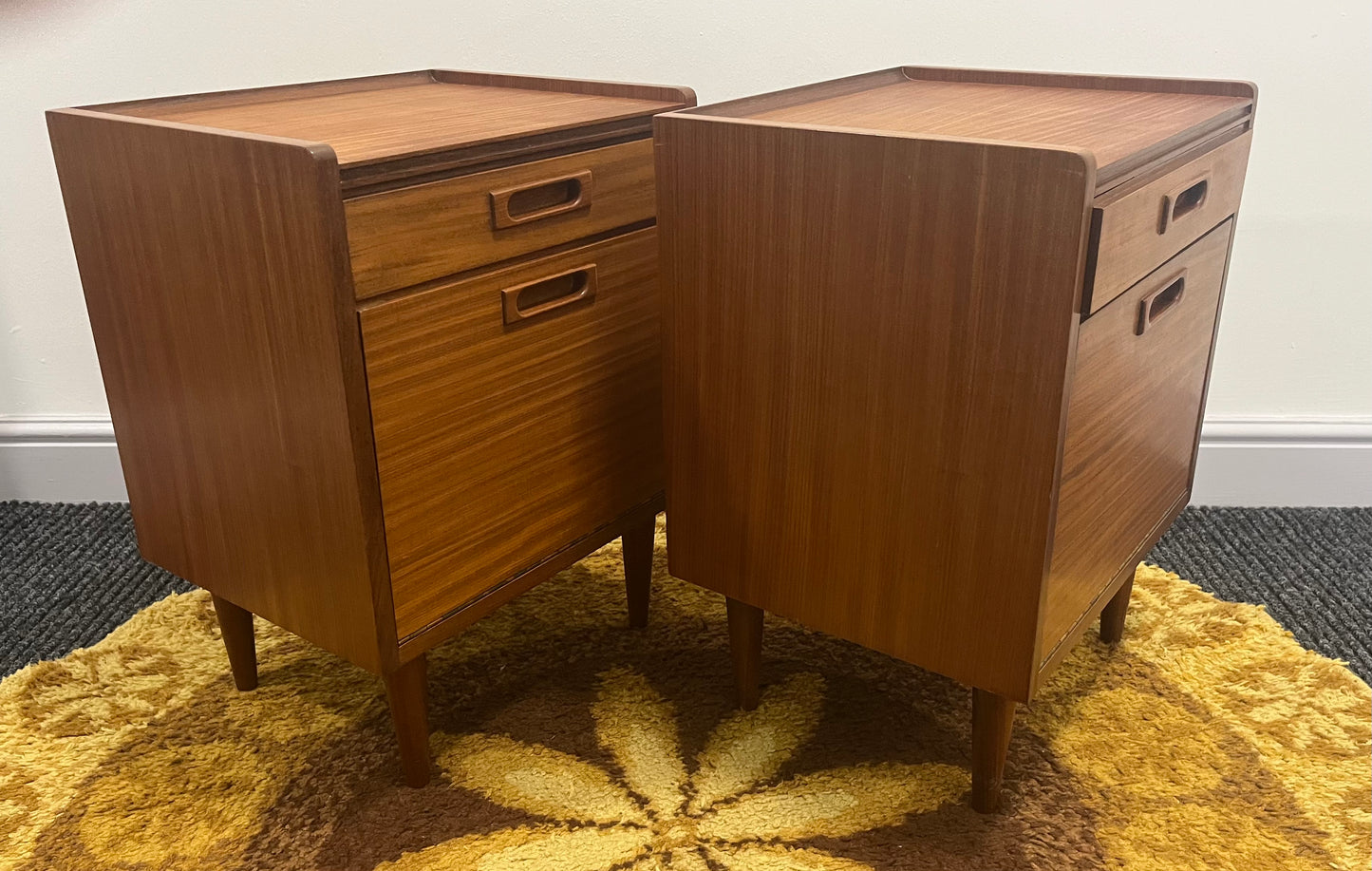 Bedside Cabinets, pair, White and Newton, Mid Century, rare