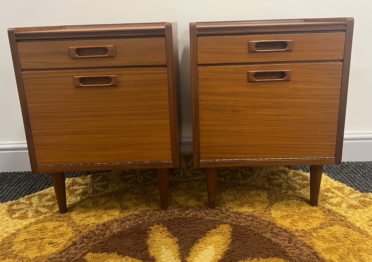 Bedside Cabinets, pair, White and Newton, Mid Century, rare