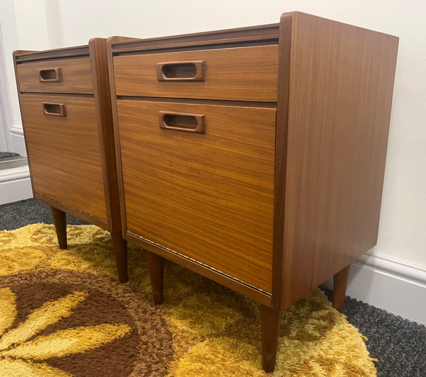 Bedside Cabinets, pair, White and Newton, Mid Century, rare