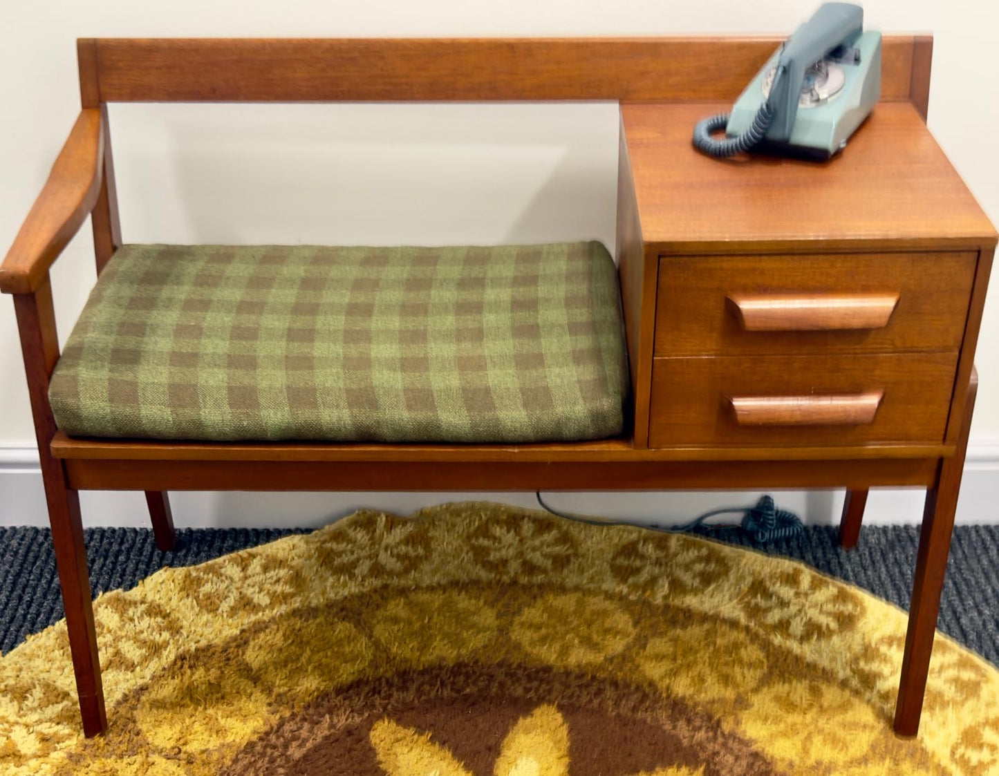 Mid Century hallway/telephone bench seat made by Chippy Heath. Vintage, retro