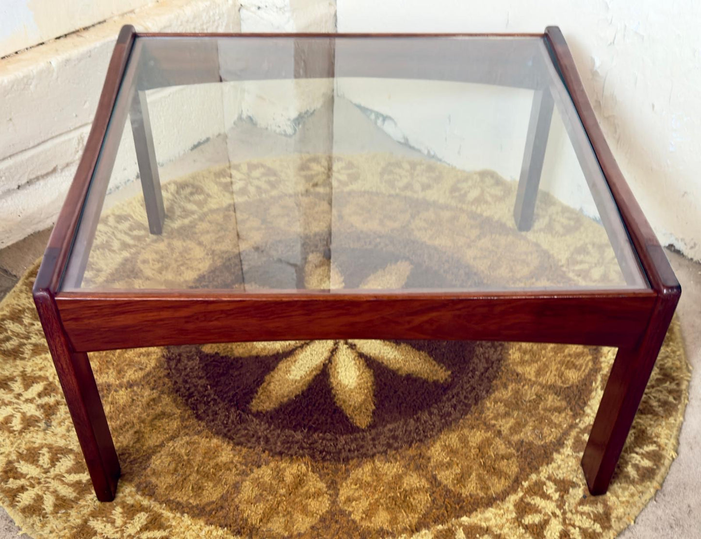 Glass and teak coffee table by Myer furniture