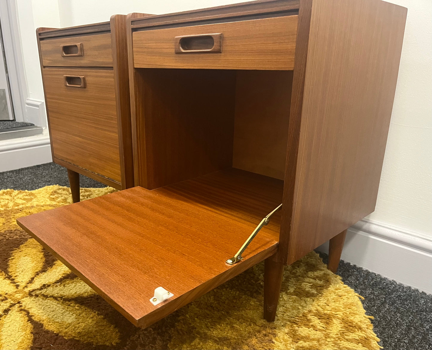 Bedside Cabinets, pair, White and Newton, Mid Century, rare