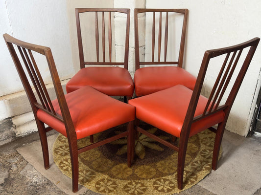 Set of four vintage dining chairs by Gordon Russell. Newly reupholstered