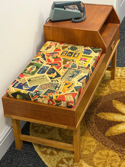 Telephone Bench by Chippy Heath with newly upholstered cushion.