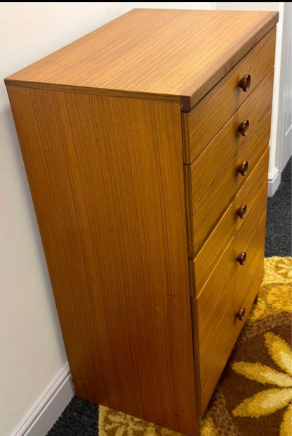 5 Drawer Tallboy by Avalon furniture. Mid century, vintage, retro.