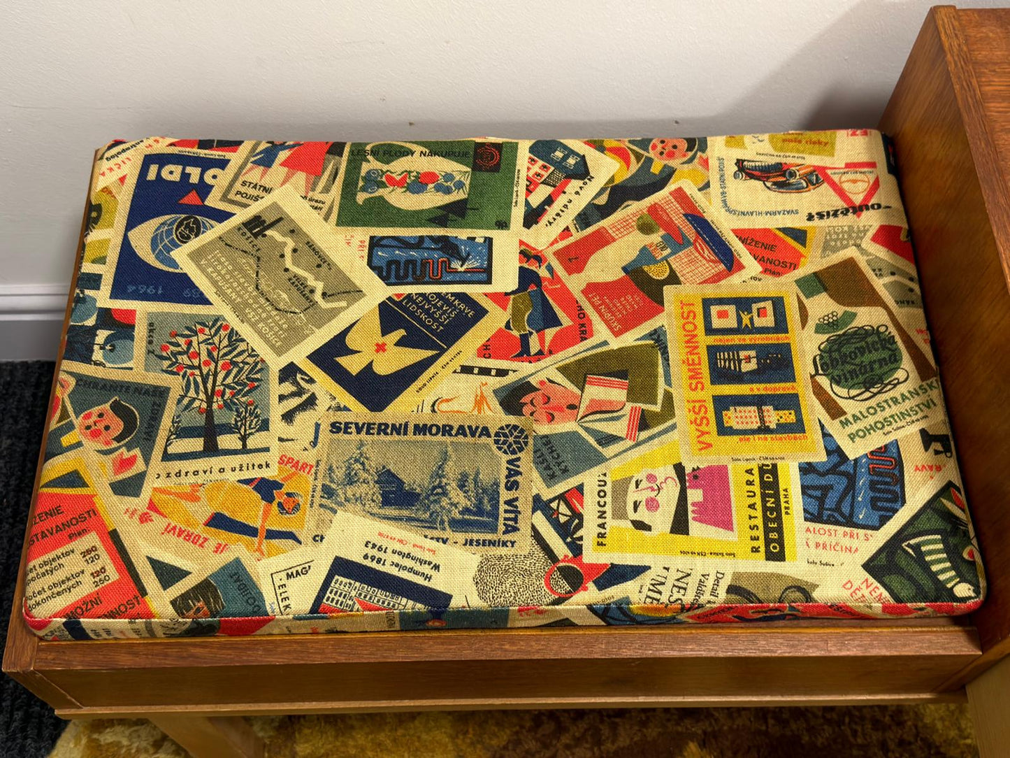 Telephone Bench by Chippy Heath with newly upholstered cushion.