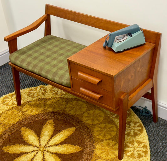 Mid Century hallway/telephone bench seat made by Chippy Heath. Vintage, retro