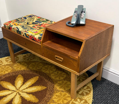 Telephone Bench by Chippy Heath with newly upholstered cushion.