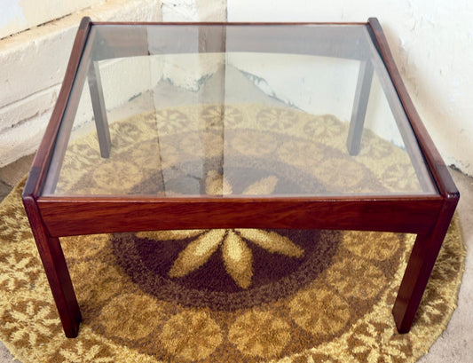 Glass and teak coffee table by Myer furniture