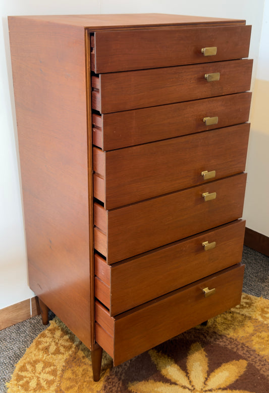 Rare Meredew Tallboy. 7 drawer. Walnut veneer.