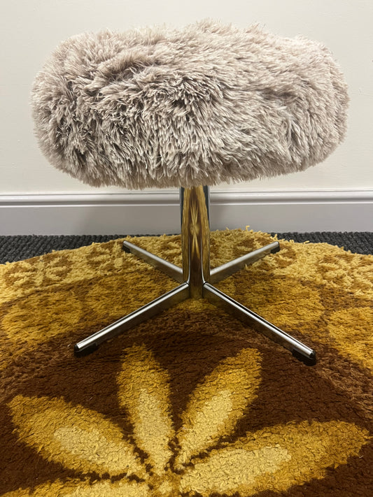 Chrome swivel stool, newly upholstered, mid century,